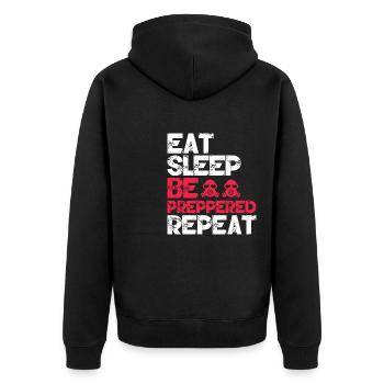 Eat Sleep Be Preppered Repeat Gasmask Survival - Unisex Premium Organic Zip Hoodie - black - Back - Nico (187cm)