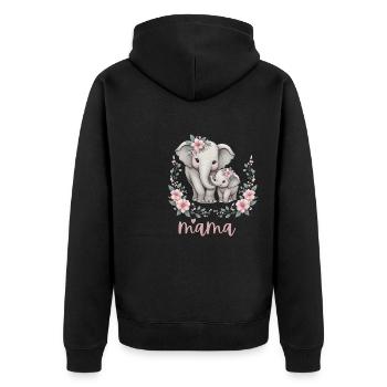 Mama Heart Floral Wreath Elephant Baby Shower - Unisex Premium Bio Zip Hoodie - Schwarz - Hinten - Nico (187cm)