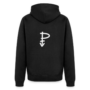 Symbol Pansexuell weiß - Unisex Premium Bio Zip Hoodie - Schwarz - Hinten - Nico (187cm)