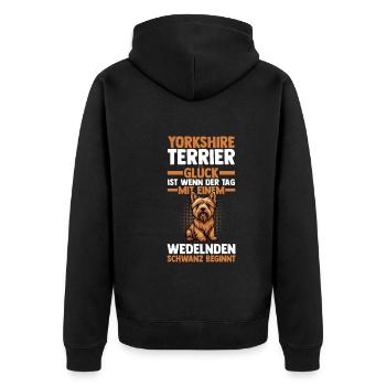 Hund Yorkshire Terrier - Unisex Premium Bio Zip Hoodie - Schwarz - Hinten - Nico (187cm)