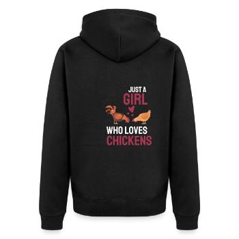 Girl Chickens Farmer Gift Farm Animal Chicken - Unisex Premium Organic Zip Hoodie - black - Back - Nico (187cm)