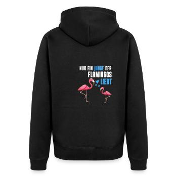 Zoo Tier Tropen Vogel Jungs Geschenk Rosa Flamingo - Unisex Premium Bio Zip Hoodie - Schwarz - Hinten - Nico (187cm)