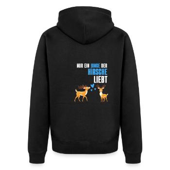 Hirsch Junge Waldbewohner Tier Geschenk Hirsch - Unisex Premium Bio Zip Hoodie - Schwarz - Hinten - Nico (187cm)