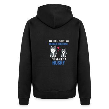Husky Costume Party Dogs Gift Funny Husky - Unisex Premium Organic Zip Hoodie - black - Back - Nico (187cm)