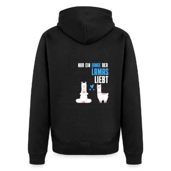 Tierliebhaber Lama Jungs Geschenk Alpaka - Unisex Premium Bio Zip Hoodie - Schwarz - Hinten - Nico (187cm)