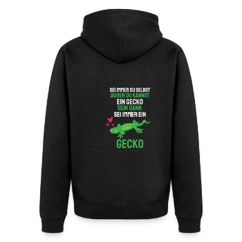 Tierliebhaber Exotische Echse Geschenk Gecko - Unisex Premium Bio Zip Hoodie - Schwarz - Hinten - Nico (187cm)