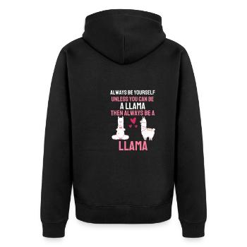 Animal Lovers Zoo Animal Gift Funny Llama - Unisex Premium Organic Zip Hoodie - black - Back - Nico (187cm)