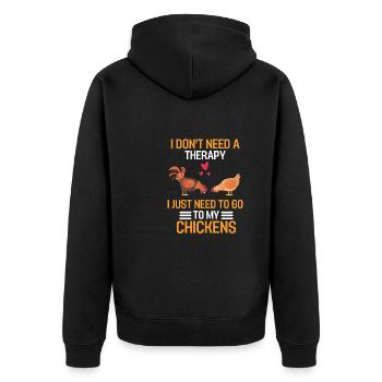 Chicken Therapy Farm Animal Gift Chicken - Unisex Premium Organic Zip Hoodie - black - Back - Nico (187cm)