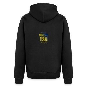 Motorcycle Crew - Unisex Premium Organic Zip Hoodie - black - Back - Nico (187cm)