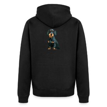 Dachshund, Dackel, Kurzhaardackel, Illustration - Unisex Premium Bio Zip Hoodie - Schwarz - Hinten - Nico (187cm)