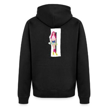 Rothaarige Skaterin mit Skateboard - Unisex Premium Bio Zip Hoodie - Schwarz - Hinten - Nico (187cm)