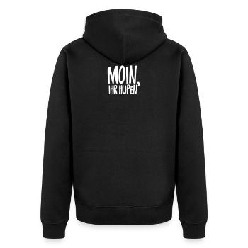 moin ihr hupen - Unisex Premium Bio Zip Hoodie - Schwarz - Hinten - Nico (187cm)