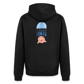 Pig with parachute | I believe i can fly. - Unisex Premium Organic Zip Hoodie - black - Back - Nico (187cm)
