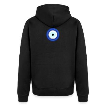 NAZAR BONCUK - BLAUES AUGE Schutz Symbol Muster - Unisex Premium Bio Zip Hoodie - Schwarz - Hinten - Nico (187cm)