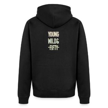 Young Wild Fifty - Unisex Premium Bio Zip Hoodie - Schwarz - Hinten - Nico (187cm)