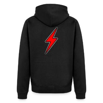 Elektroauto Blitz rot - Unisex Premium Bio Zip Hoodie - Schwarz - Hinten - Nico (187cm)