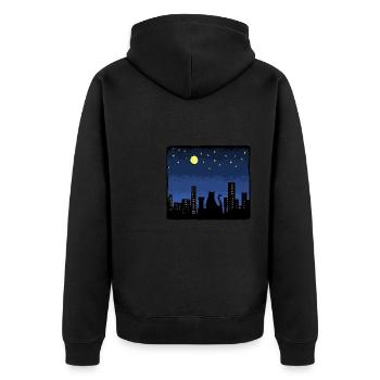 Chat noir regardant la ville de nuit sous la lune - Veste à capuche bio Premium Unisexe - noir - Dos - Nico (187cm)