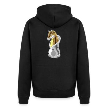 Pferd Schachfigur Springer Schach - Unisex Premium Bio Zip Hoodie - Schwarz - Hinten - Nico (187cm)