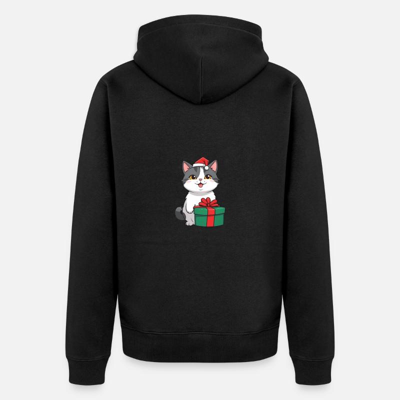 Chat mignon célébrant Noël. - Veste à capuche bio Premium Unisexe - noir