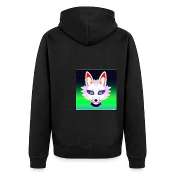 Kitsun Vaporwave Japanische Kami Vaporwave Kitsune - Unisex Premium Bio Zip Hoodie - Schwarz - Hinten - Nico (187cm)