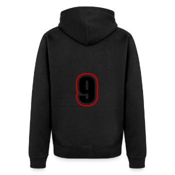 9 Zahl College - Unisex Premium Bio Zip Hoodie - Schwarz - Hinten - Nico (187cm)