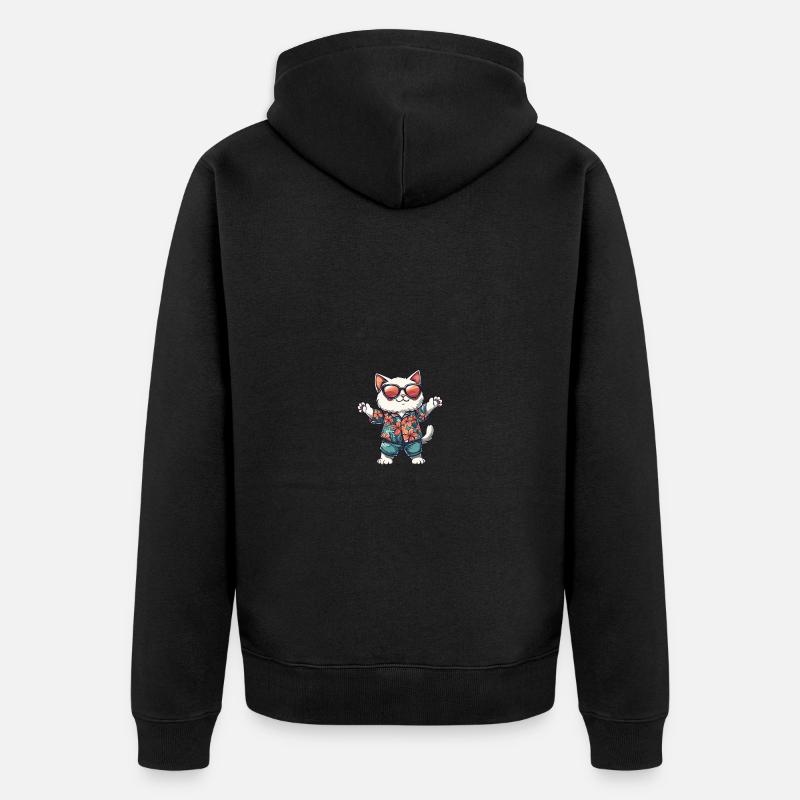 Chat Bande Dessinée Vacances - Veste à capuche bio Premium Unisexe - noir