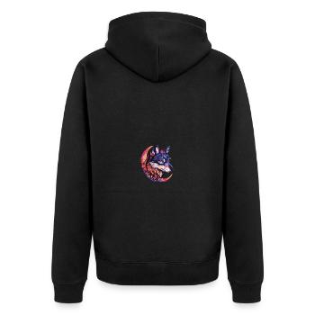 Wolf Mond - Unisex Premium Bio Zip Hoodie - Schwarz - Hinten - Nico (187cm)