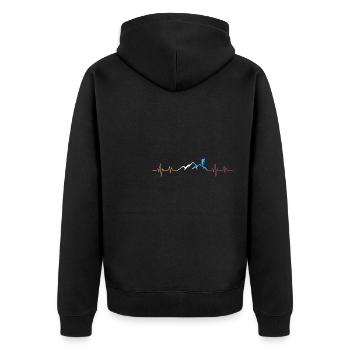 Herzschlag Wandern Hiking Berge Geschenk - Unisex Premium Bio Zip Hoodie - Schwarz - Hinten - Nico (187cm)