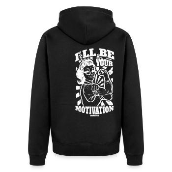 Motivation - Unisex Premium Bio Zip Hoodie - Schwarz - Hinten - Nico (187cm)