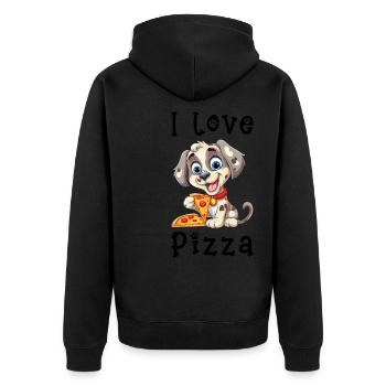Hund I Love Pizza Spruch Lustig Humor Cartoon - Unisex Premium Bio Zip Hoodie - Schwarz - Hinten - Nico (187cm)