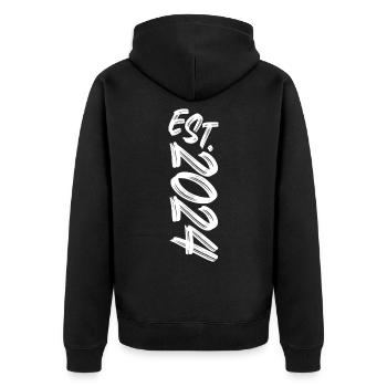 Est. 2024 - Established 2024 - Geburtstag Geschenk - Unisex Premium Bio Zip Hoodie - Schwarz - Hinten - Nico (187cm)