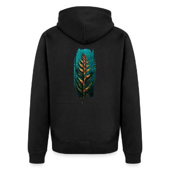 Tropische Pracht: Heliconia-Blume - Unisex Premium Bio Zip Hoodie - Schwarz - Hinten - Nico (187cm)