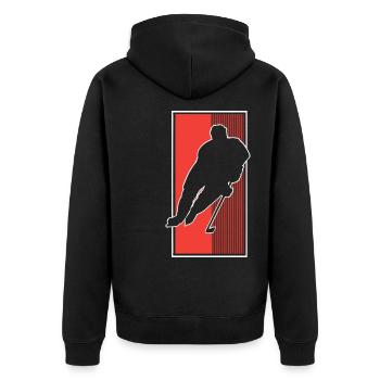 Eishockey Ice Hockey - Unisex Premium Bio Zip Hoodie - Schwarz - Hinten - Nico (187cm)