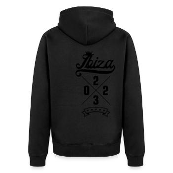 Ibiza 2023 - Unisex Premium Bio Zip Hoodie - Schwarz - Hinten - Nico (187cm)