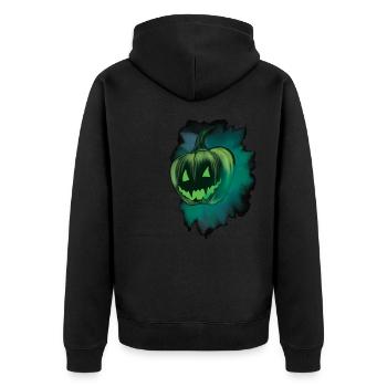 FALLing for PUMPKIN in green - Unisex Premium Bio Zip Hoodie - Schwarz - Hinten - Nico (187cm)