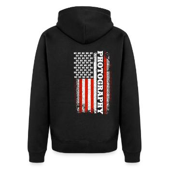 Photography Camera Lens American - Unisex Premium Bio Zip Hoodie - Schwarz - Hinten - Nico (187cm)