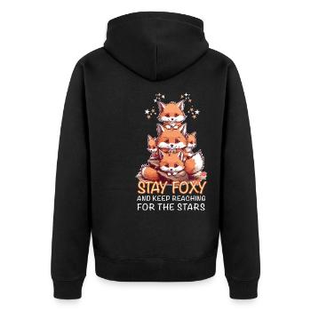 Niedliche Füchse Stay Foxy - Unisex Premium Bio Zip Hoodie - Schwarz - Hinten - Nico (187cm)