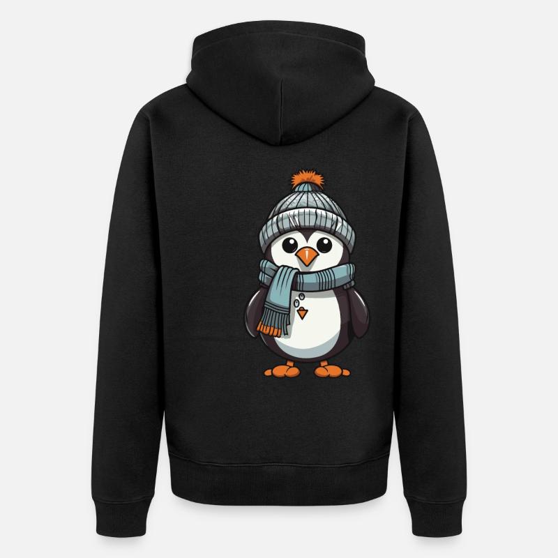 Pingouin Bande Dessinée Mignon Hiver - Veste à capuche bio Premium Unisexe - noir