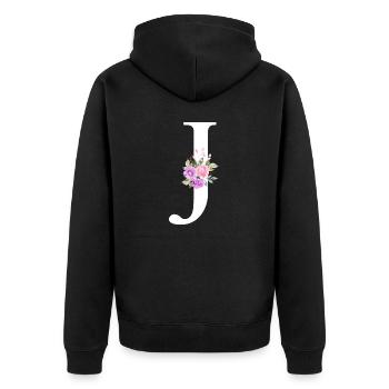 Purple floral letter j - Unisex Premium Organic Zip Hoodie - black - Back - Nico (187cm)