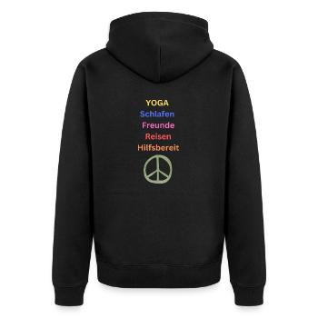 YOGA Schlafen Freunde Genuss Hilfsbereit Reisen - Unisex Premium Bio Zip Hoodie - Schwarz - Hinten - Nico (187cm)