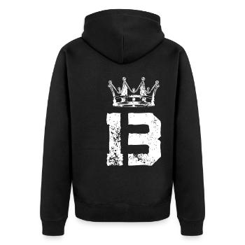 13 Zahl Krone - Unisex Premium Bio Zip Hoodie - Schwarz - Hinten - Nico (187cm)