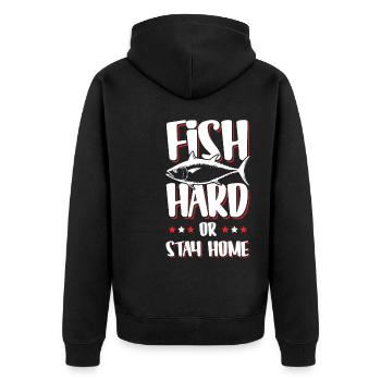 Fish Hard Spruch Fischen Angeln - Unisex Premium Bio Zip Hoodie - Schwarz - Hinten - Nico (187cm)
