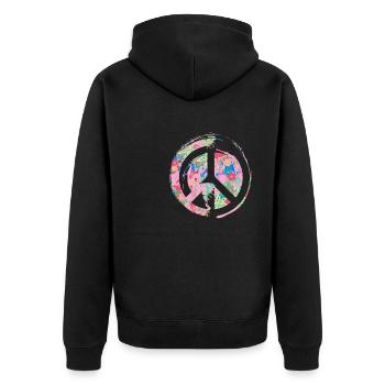 blumen,peace,floral,bunt,friede - Unisex Premium Bio Zip Hoodie - Schwarz - Hinten - Nico (187cm)