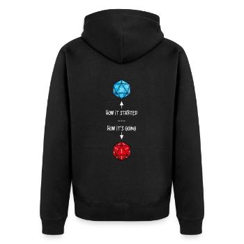 Pech D20 - Unisex Premium Bio Zip Hoodie - Schwarz - Hinten - Nico (187cm)