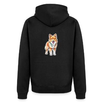 Islandhund Wasserfarben - Unisex Premium Bio Zip Hoodie - Schwarz - Hinten - Nico (187cm)