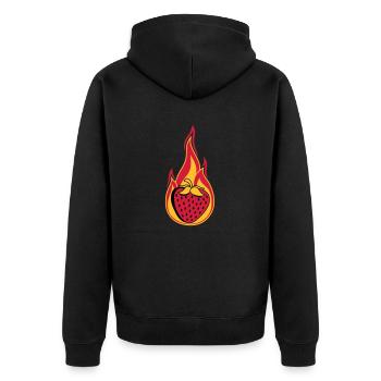 feuer flamme brennen heiss hot erdbeere fruchtig l - Unisex Premium Bio Zip Hoodie - Schwarz - Hinten - Nico (187cm)
