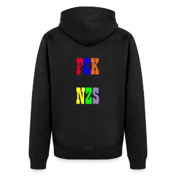 FCK NZS - Unisex Premium Bio Zip Hoodie - Schwarz - Hinten - Nico (187cm)