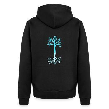 Blauer Baum Wald Bäumchen Schatten Cool Silhouette - Unisex Premium Bio Zip Hoodie - Schwarz - Hinten - Nico (187cm)