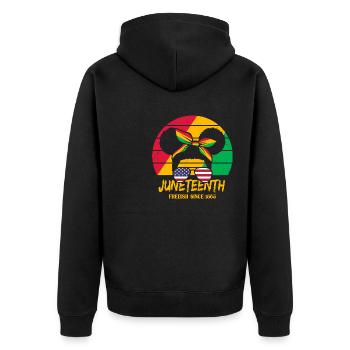Juneteenth - Unisex Premium Organic Zip Hoodie - black - Back - Nico (187cm)