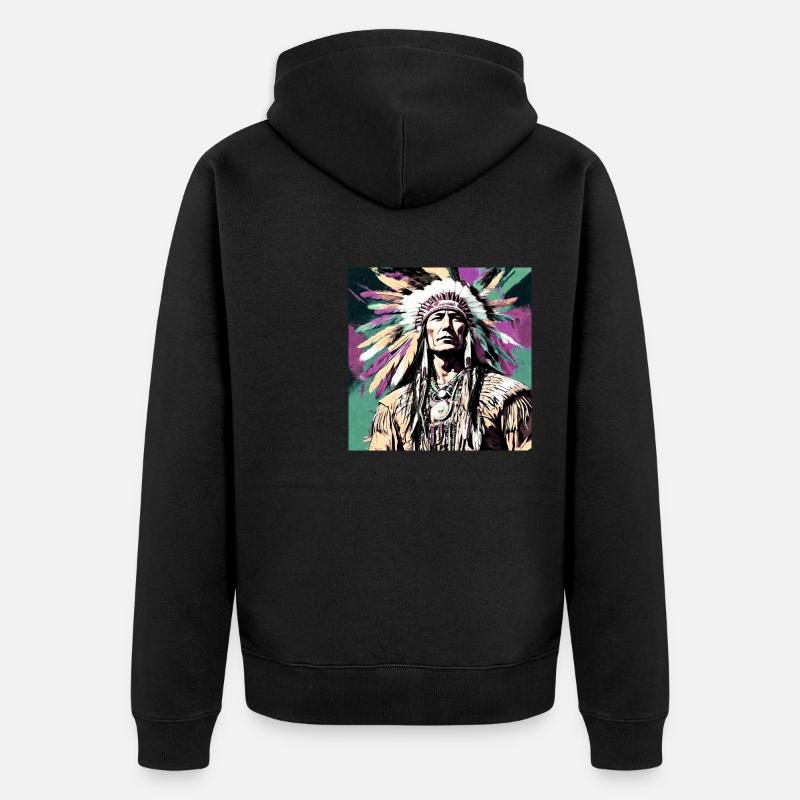 winnetou,indianer,illustration,graffiti,bunt,beige - Unisex Premium Bio Zip Hoodie - Schwarz
